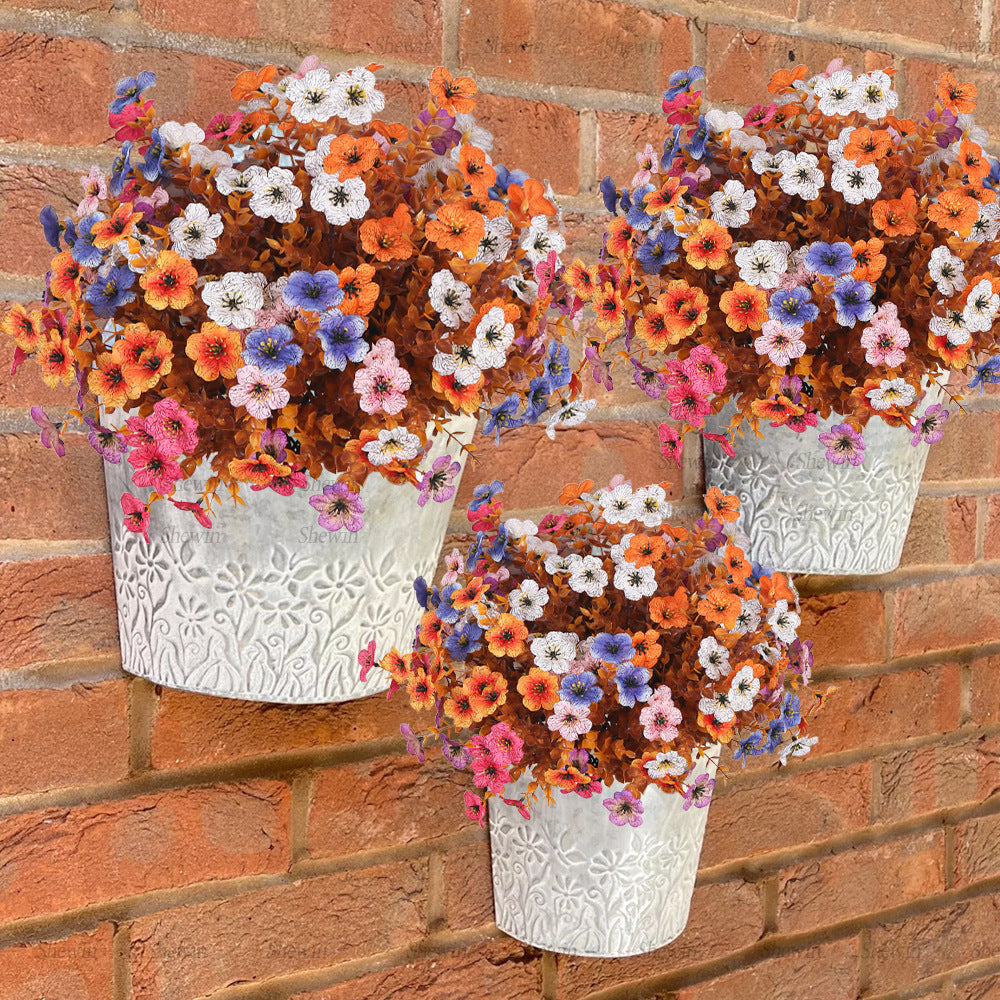 12x Eukalyptus & Veilchen Kunstblumen-Strauß (35cm), Täuschend echt in Herbstfarben, Ideal für Deko, Hochzeit, Gastronomie & Floristik