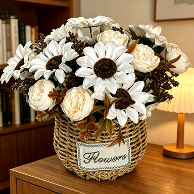 Künstliche Sonnenblume und Pfingstrose, 30 cm, täuschend echt, für Hochzeiten, Dekoration, Inneneinrichtung, langlebig, pflegeleicht