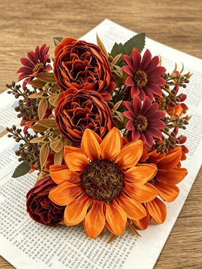 Künstliche Sonnenblume und Pfingstrose, 30 cm, täuschend echt, für Hochzeiten, Dekoration, Inneneinrichtung, langlebig, pflegeleicht