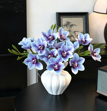 Künstliche Cymbidium Orchidee 55 cm, 3 Blüten, Lebensechter Orchideenzweig für Vase, Hochzeitsdeko, Gestecke, Langlebige Kunstblume