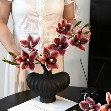Künstliche Cymbidium Orchidee 55 cm, 3 Blüten, Lebensechter Orchideenzweig für Vase, Hochzeitsdeko, Gestecke, Langlebige Kunstblume