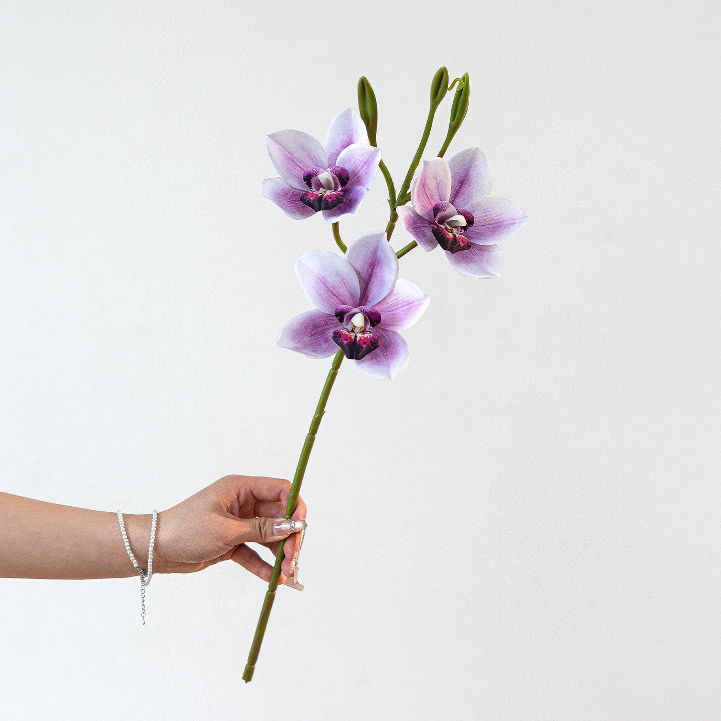 Künstliche Cymbidium Orchidee 55 cm, 3 Blüten, Lebensechter Orchideenzweig für Vase, Hochzeitsdeko, Gestecke, Langlebige Kunstblume