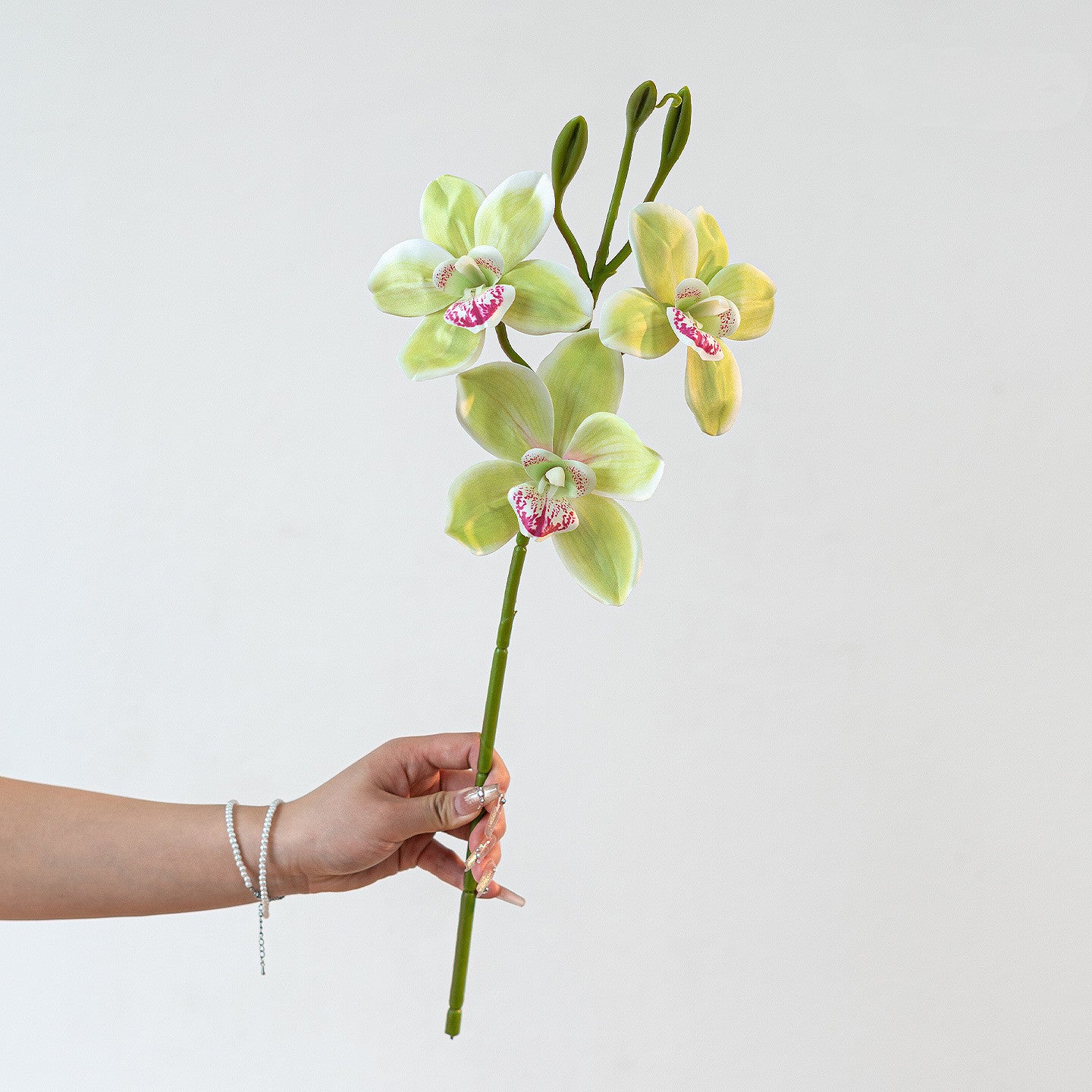 Künstliche Cymbidium Orchidee 55 cm, 3 Blüten, Lebensechter Orchideenzweig für Vase, Hochzeitsdeko, Gestecke, Langlebige Kunstblume