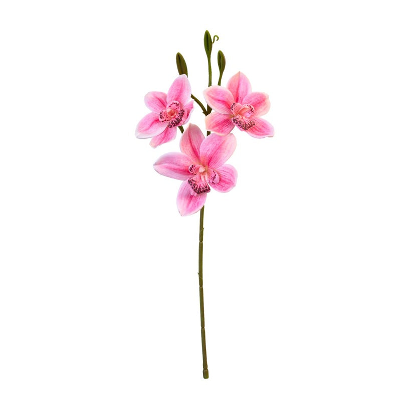 Künstliche Cymbidium Orchidee 55 cm, 3 Blüten, Lebensechter Orchideenzweig für Vase, Hochzeitsdeko, Gestecke, Langlebige Kunstblume