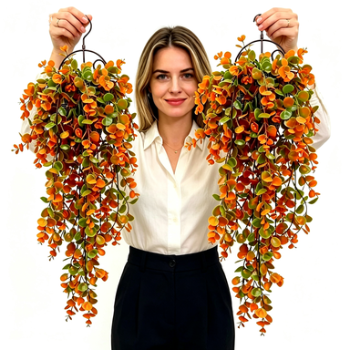 Eukalyptus Hängend Künstlich, 76 cm Hängepflanze in Herbstfarben, Täuschend Echte Wanddeko für Zuhause, Hochzeit, Gastronomie & Balkon