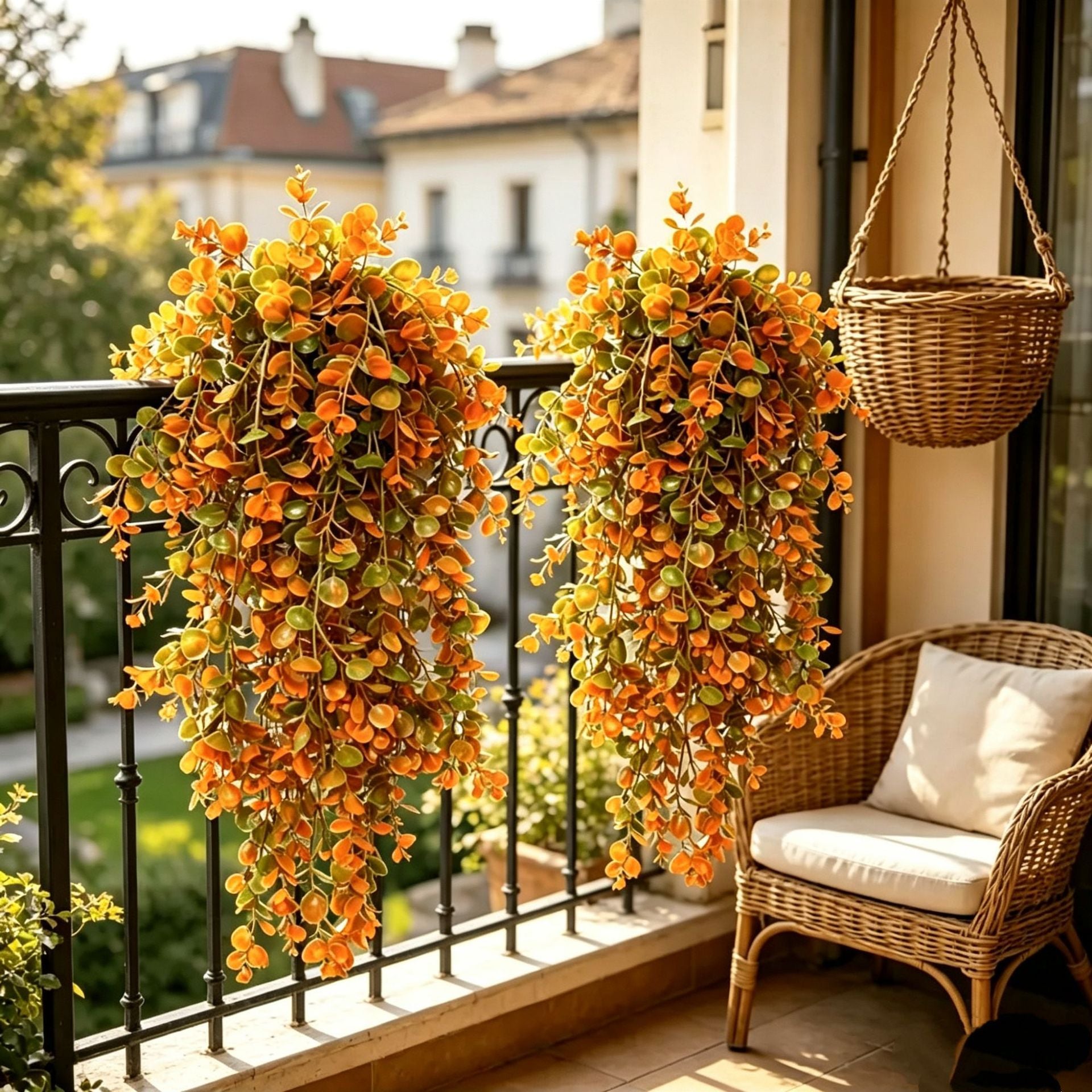 Eukalyptus Hängend Künstlich, 76 cm Hängepflanze in Herbstfarben, Täuschend Echte Wanddeko für Zuhause, Hochzeit, Gastronomie & Balkon