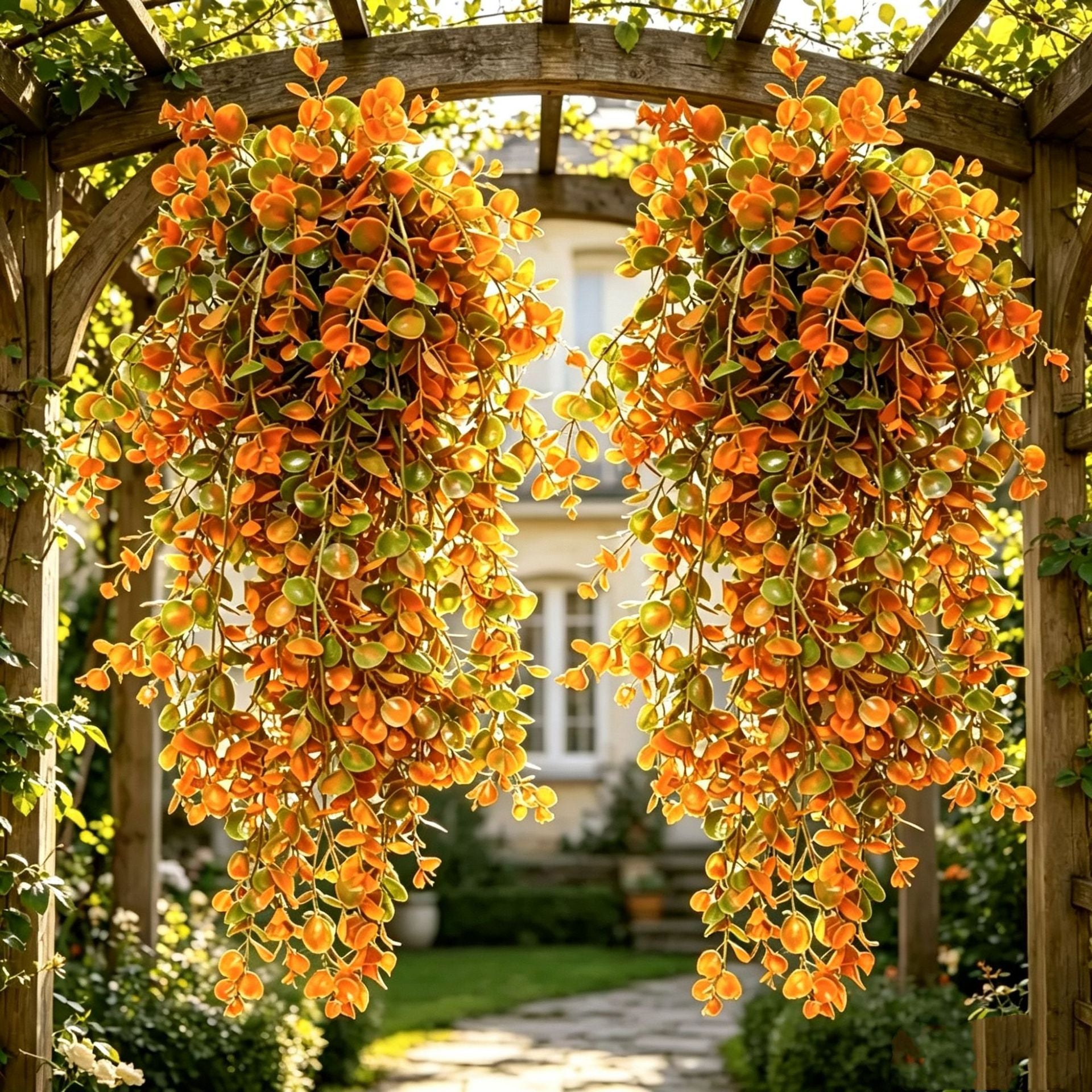 Eukalyptus Hängend Künstlich, 76 cm Hängepflanze in Herbstfarben, Täuschend Echte Wanddeko für Zuhause, Hochzeit, Gastronomie & Balkon