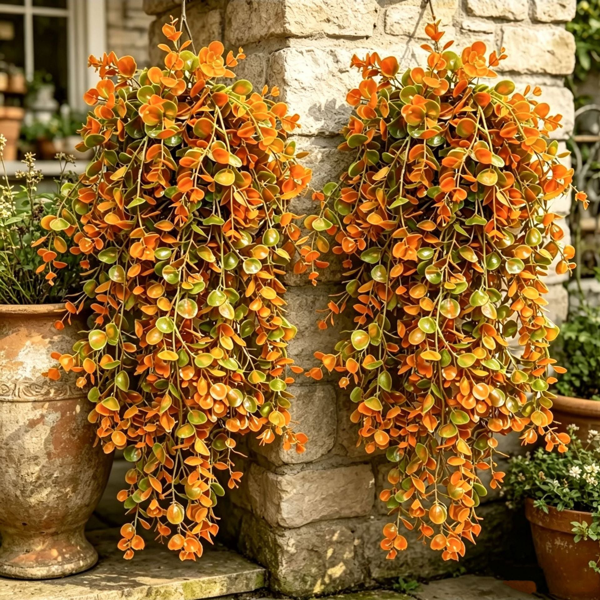 Eukalyptus Hängend Künstlich, 76 cm Hängepflanze in Herbstfarben, Täuschend Echte Wanddeko für Zuhause, Hochzeit, Gastronomie & Balkon