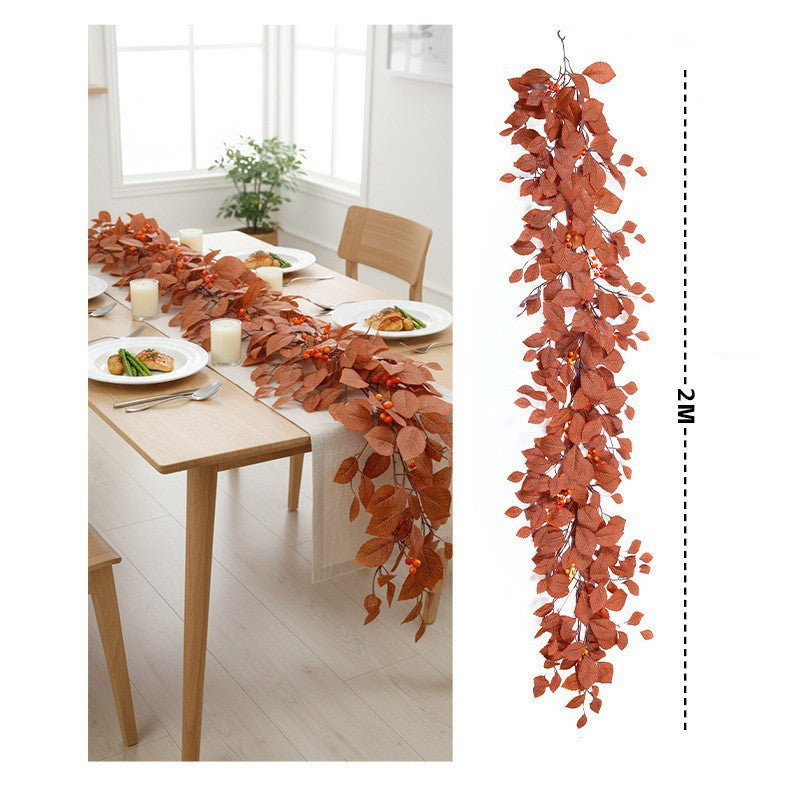 Künstliche Magnolien Girlande 200 cm, realistische Herbstgirlande mit Früchten, naturgetreue Blätterranke für Tischdeko, Hochzeit & ganzjährige Dekoration