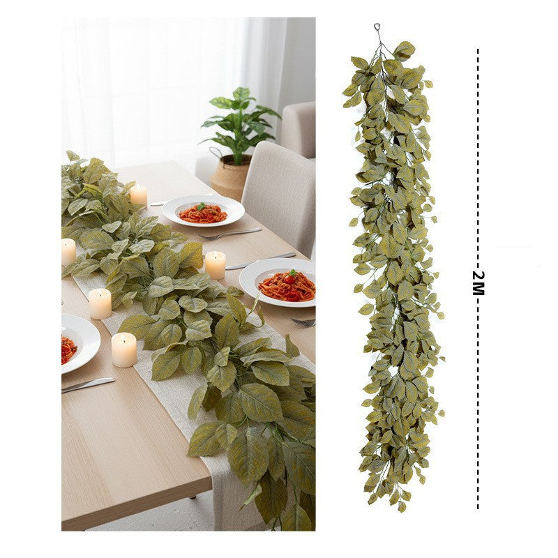 Künstliche Magnolien Girlande 200 cm, realistische Herbstgirlande mit Früchten, naturgetreue Blätterranke für Tischdeko, Hochzeit & ganzjährige Dekoration