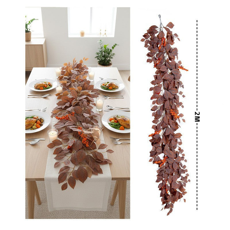 Künstliche Magnolien Girlande 200 cm, realistische Herbstgirlande mit Früchten, naturgetreue Blätterranke für Tischdeko, Hochzeit & ganzjährige Dekoration