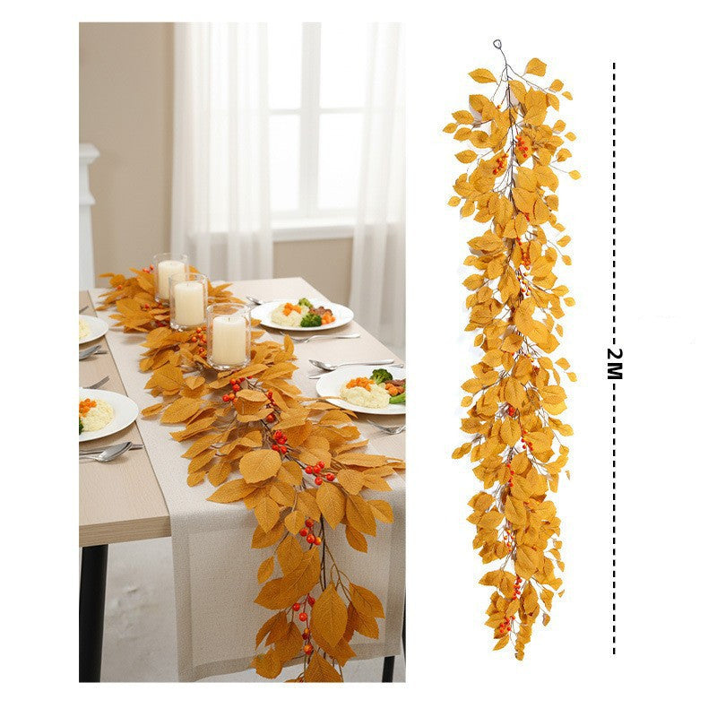 Künstliche Magnolien Girlande 200 cm, realistische Herbstgirlande mit Früchten, naturgetreue Blätterranke für Tischdeko, Hochzeit & ganzjährige Dekoration