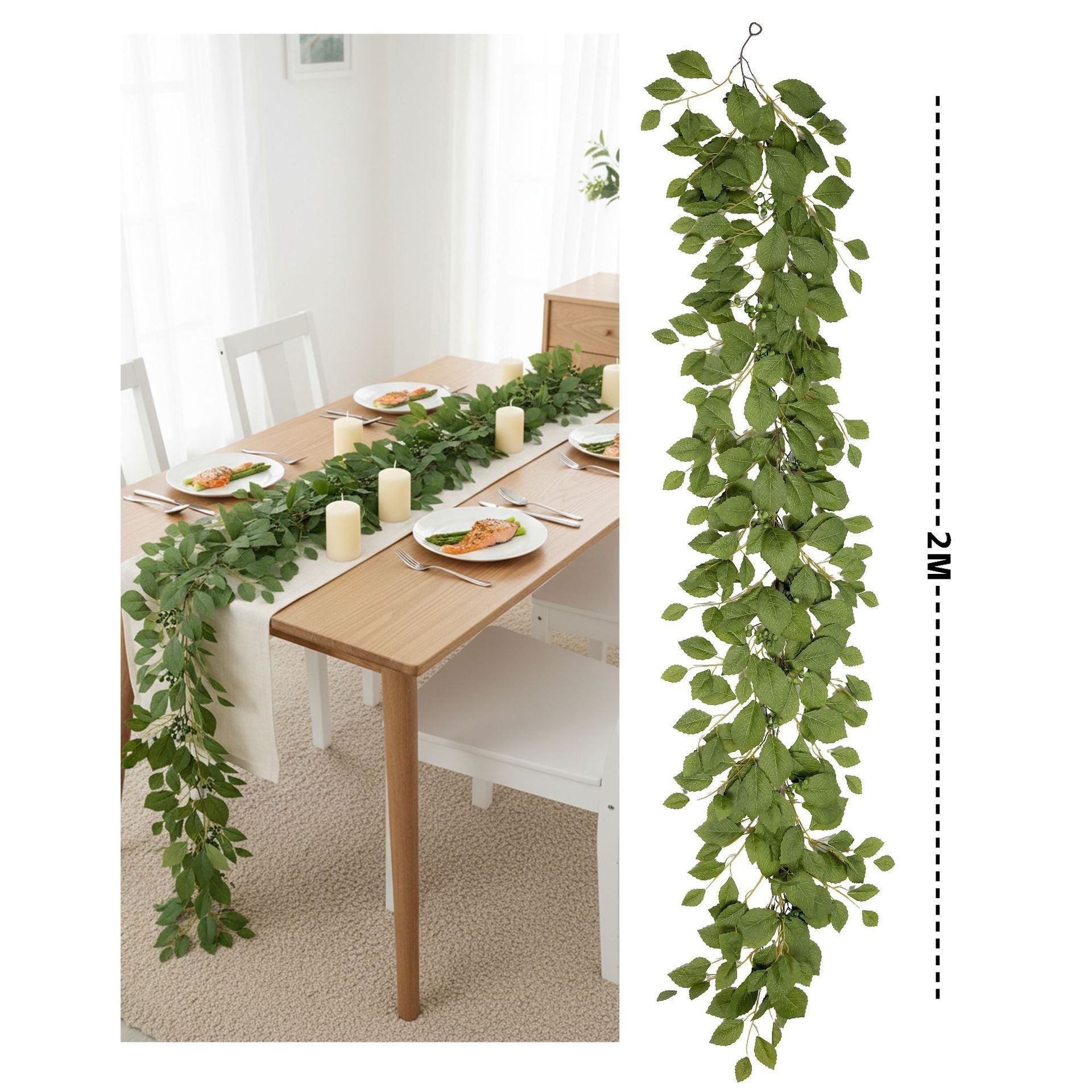 Künstliche Magnolien Girlande 200 cm, realistische Herbstgirlande mit Früchten, naturgetreue Blätterranke für Tischdeko, Hochzeit & ganzjährige Dekoration