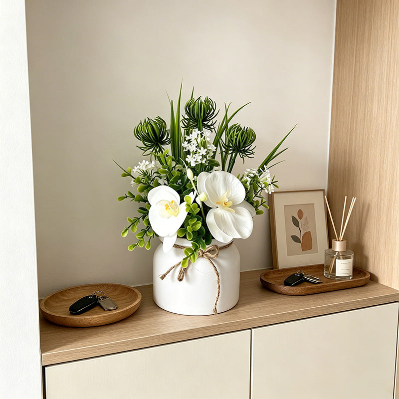 Künstliche Orchidee Phalaenopsis im Topf, 23 cm, Real-Touch Kunstblume, Naturgetreues Gesteck für Tischdeko, Fensterbank, Büro & Hochzeit
