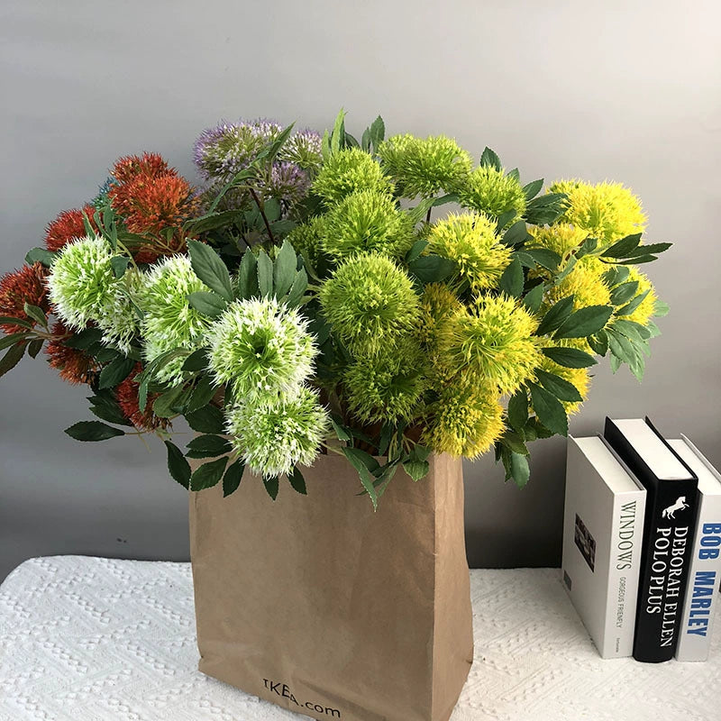 Zierlauch künstlich 67cm, 3 Allium Blütenköpfe pro Stiel, Täuschend Echte Kunstblume für Bodenvase, Hochzeit, Gastronomie & Floristik