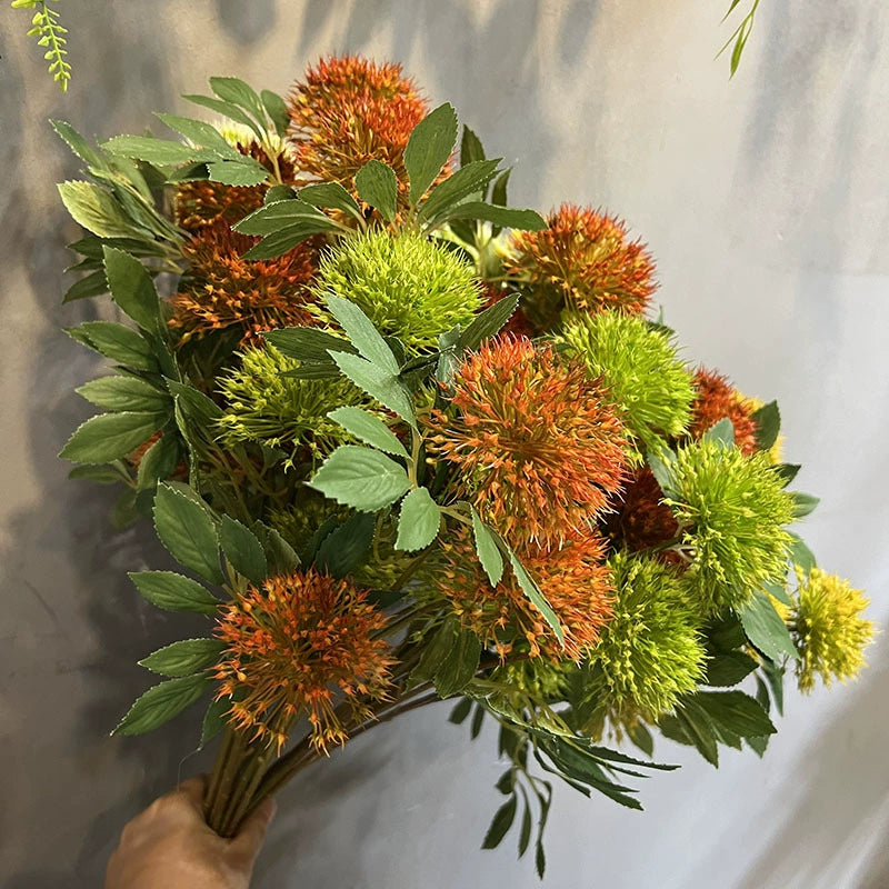 Zierlauch künstlich 67cm, 3 Allium Blütenköpfe pro Stiel, Täuschend Echte Kunstblume für Bodenvase, Hochzeit, Gastronomie & Floristik