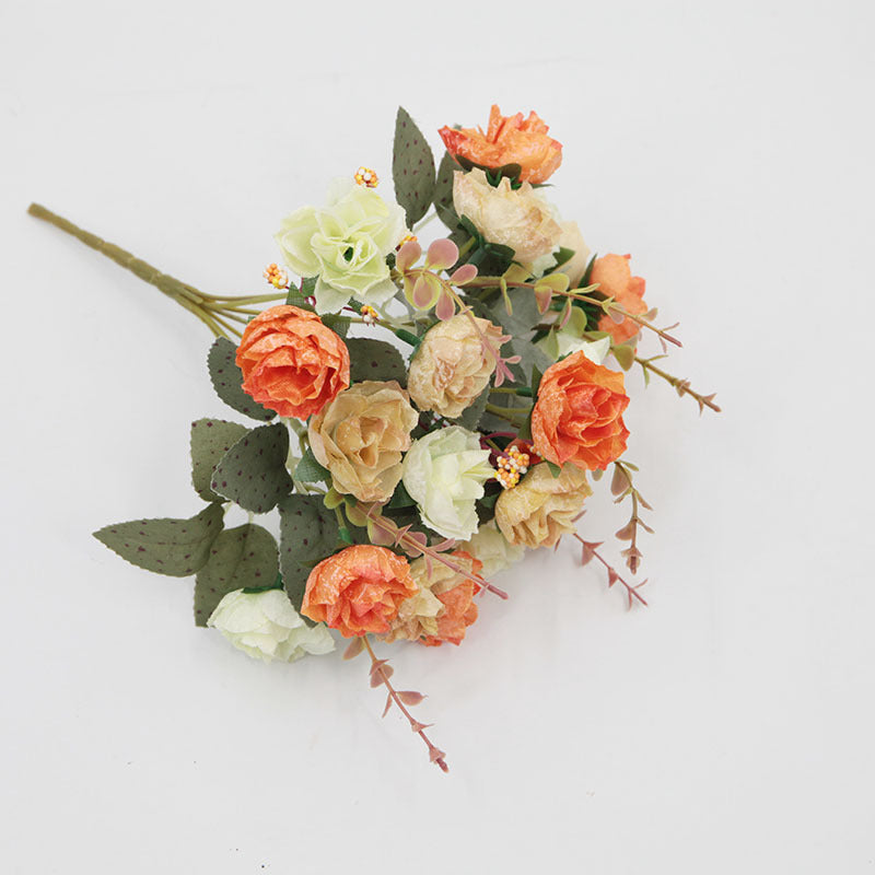 Kunstrosen Strauß 21 Köpfe, 30 cm Diamant-Rose in Herbstfarben, täuschend echte Seidenblumen für Hochzeit, Vase, Deko & Grabschmuck