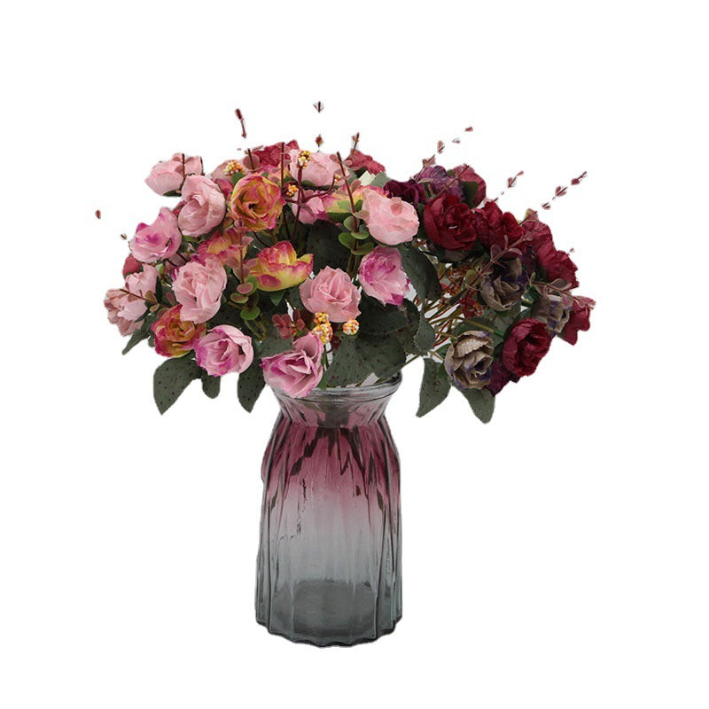 Kunstrosen Strauß 21 Köpfe, 30 cm Diamant-Rose in Herbstfarben, täuschend echte Seidenblumen für Hochzeit, Vase, Deko & Grabschmuck