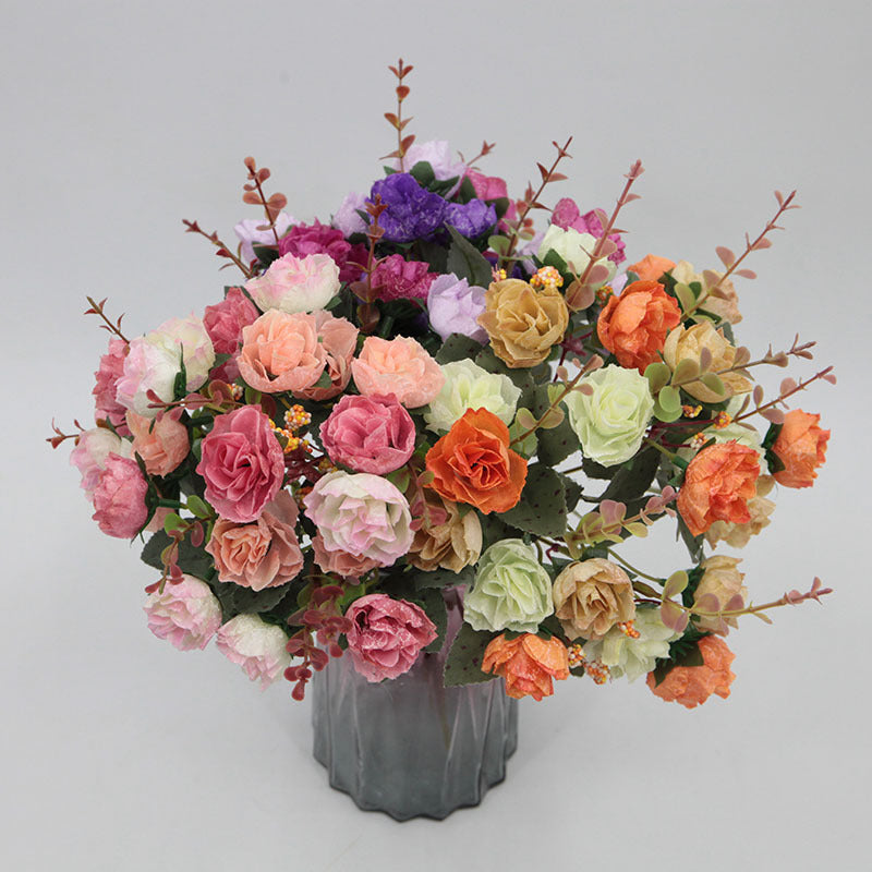 Kunstrosen Strauß 21 Köpfe, 30 cm Diamant-Rose in Herbstfarben, täuschend echte Seidenblumen für Hochzeit, Vase, Deko & Grabschmuck