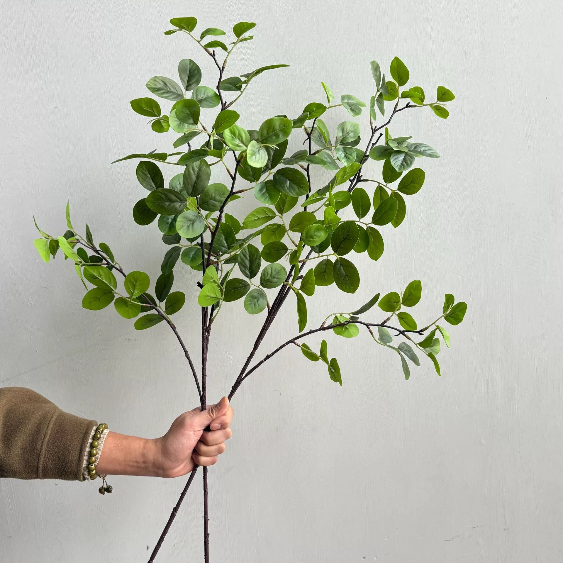 Künstlicher Blätterzweig 2er-Set, 90 cm, Real-Touch Zweig mit runden Blättern, Grün oder Herbst, für hohe Vasen, Hochzeit & Floristik