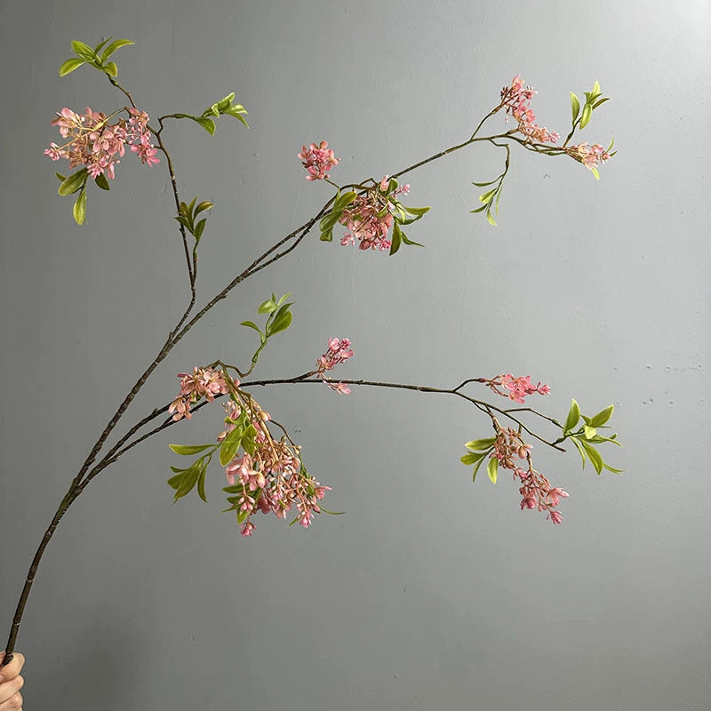 Künstlicher Forsythienzweig 127 cm, langer hängender Dekozweig, täuschend echt in Gelb, Weiß, Lila – Ideal für Bodenvase, Hochzeit, Gastronomie