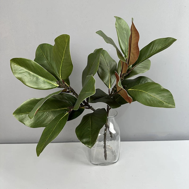 Künstlicher Magnolienzweig 56 cm, Täuschend Echte Blätter, Dekozweig für Vase, Floristik, Hochzeit, Mengenrabatt für B2B
