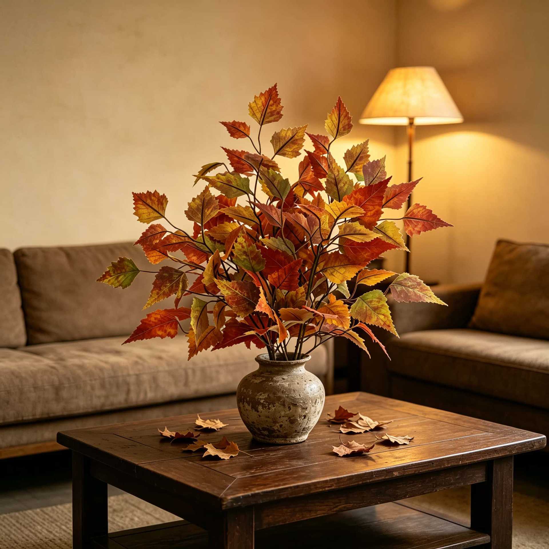 Künstlicher Ahornzweig 56 cm, Naturgetreue Ahornblätter in Herbstfarben, Dekozweig für Vase, Floristik, Hochzeit & Herbstdeko