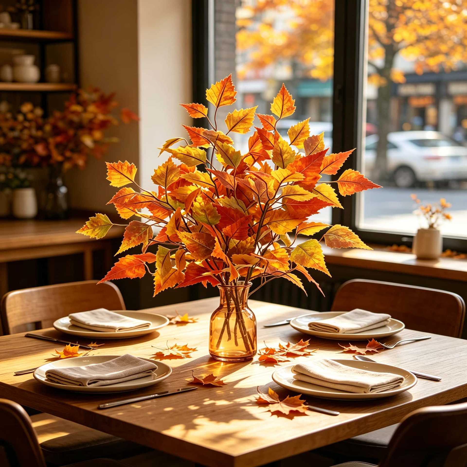 Künstlicher Ahornzweig 56 cm, Naturgetreue Ahornblätter in Herbstfarben, Dekozweig für Vase, Floristik, Hochzeit & Herbstdeko