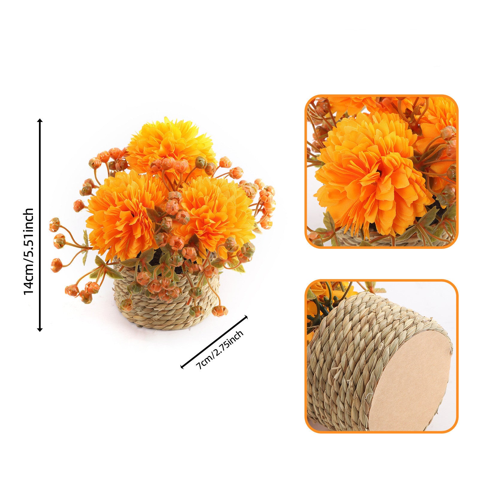 Künstliche Chrysanthemen im Topf, 2er-Set, 14cm | Naturgetreue Kugel-Chrysantheme in Herbstfarben für Tischdeko, Hochzeit, Gastronomie