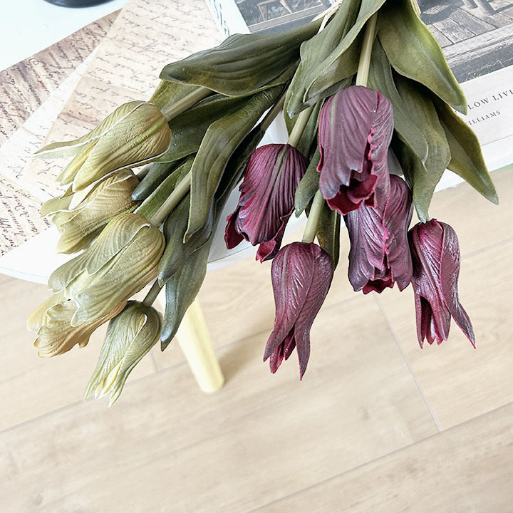 Tulpenbund Künstlich 34 cm, Vintage Tulpen in Herbstfarben, Realistische Kunstblumen für Dekoration, Hochzeit, Gastronomie & Floristik