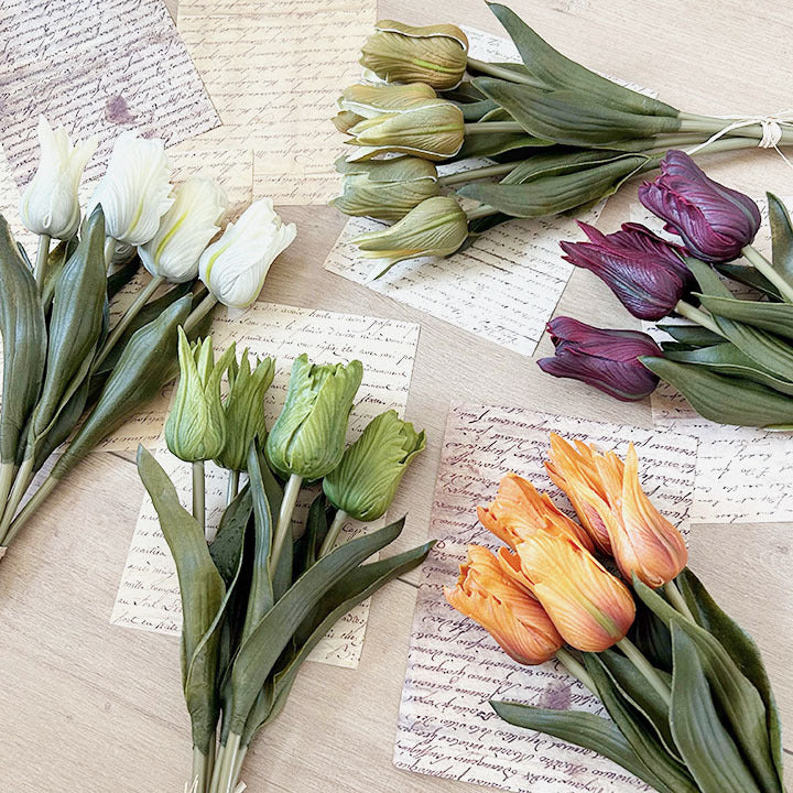 Tulpenbund Künstlich 34 cm, Vintage Tulpen in Herbstfarben, Realistische Kunstblumen für Dekoration, Hochzeit, Gastronomie & Floristik