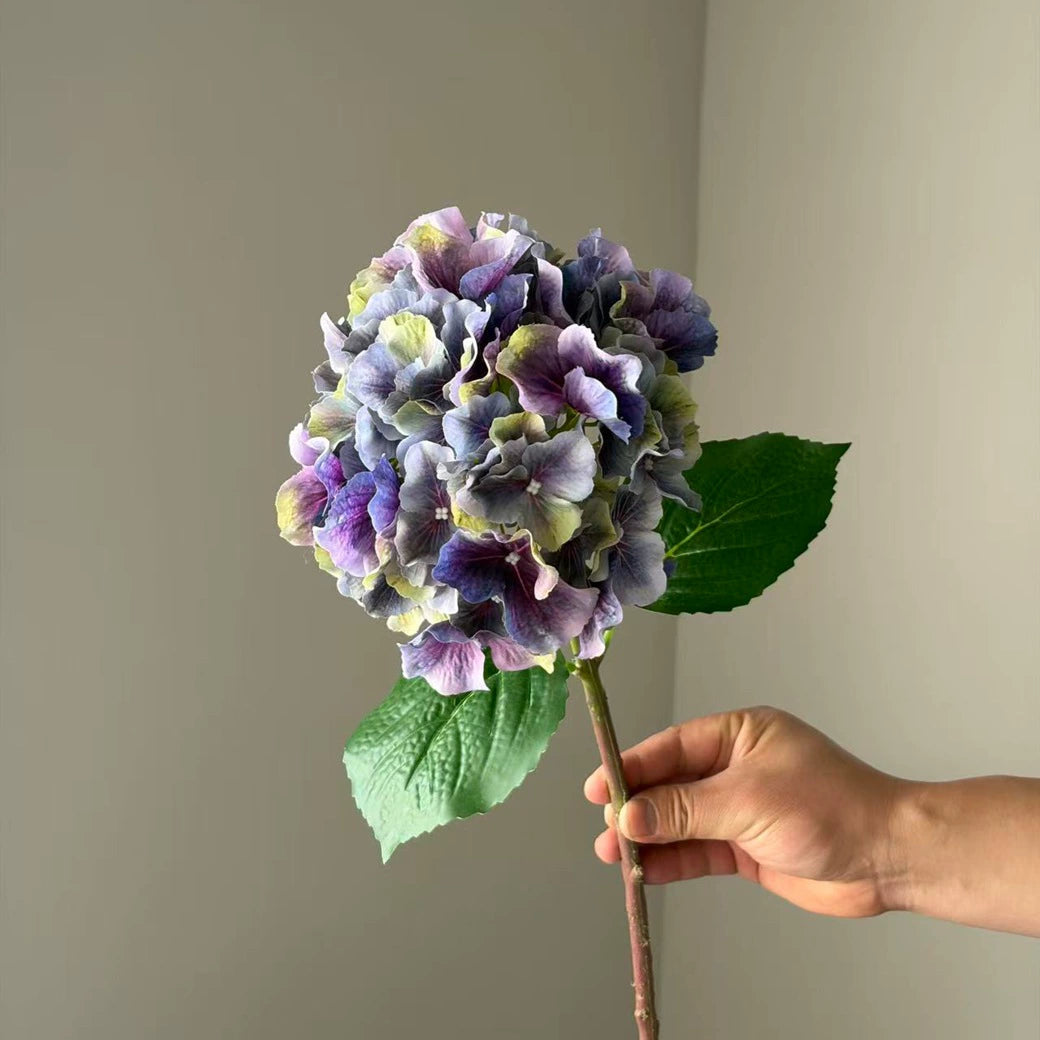 Faux-Hydrangea mit großen Blütenblättern, 46 cm, tiefviolett, realistische Optik, ideal für Hochzeiten, Cafés, Einzelhandel