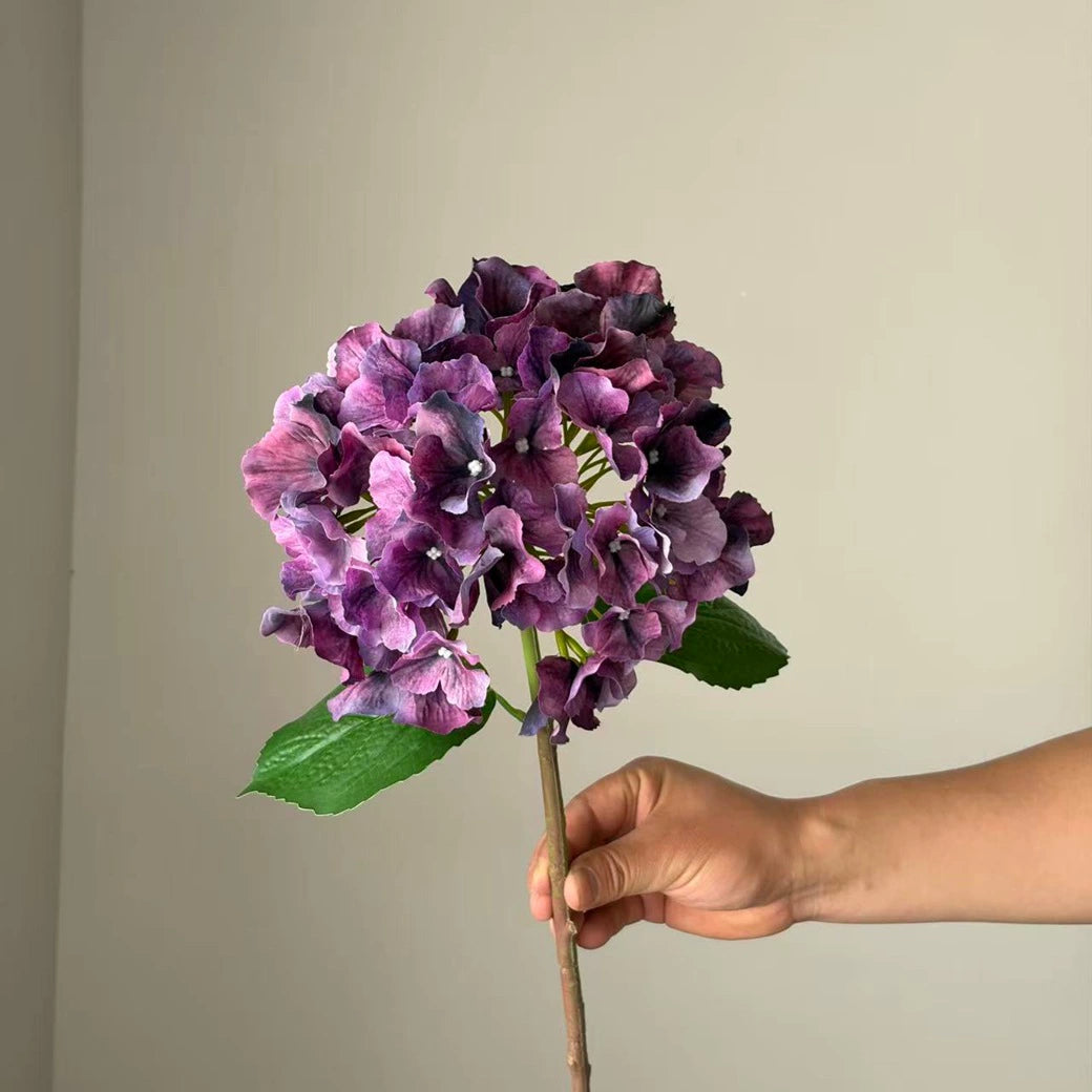Faux-Hydrangea mit großen Blütenblättern, 46 cm, tiefviolett, realistische Optik, ideal für Hochzeiten, Cafés, Einzelhandel