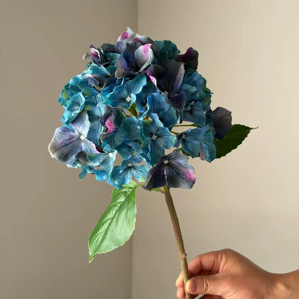 Faux-Hydrangea mit großen Blütenblättern, 46 cm, tiefviolett, realistische Optik, ideal für Hochzeiten, Cafés, Einzelhandel