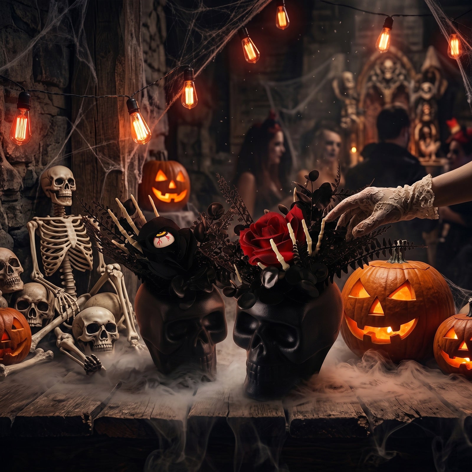Halloween Skelettopflanze, 20cm Kunststoff, Gruselige Deko für Hochzeiten, Feste, Cafés, Hotels, Einzelhandel