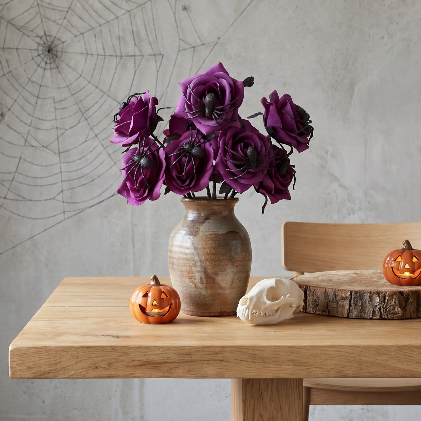 Faux-Rosen mit Spinnen, 38cm, Kunstseide, Gothic Halloween Deko, Hochzeiten, Partys, Innenräume