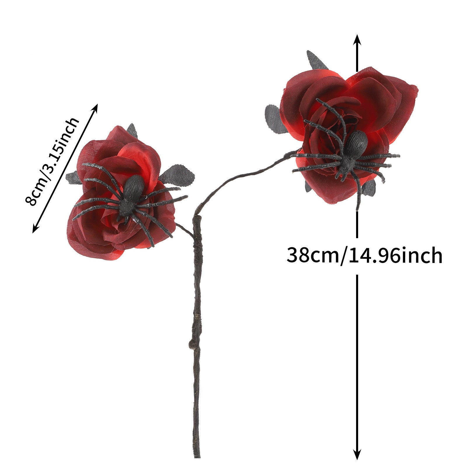 Faux-Rosen mit Spinnen, 38cm, Kunstseide, Gothic Halloween Deko, Hochzeiten, Partys, Innenräume
