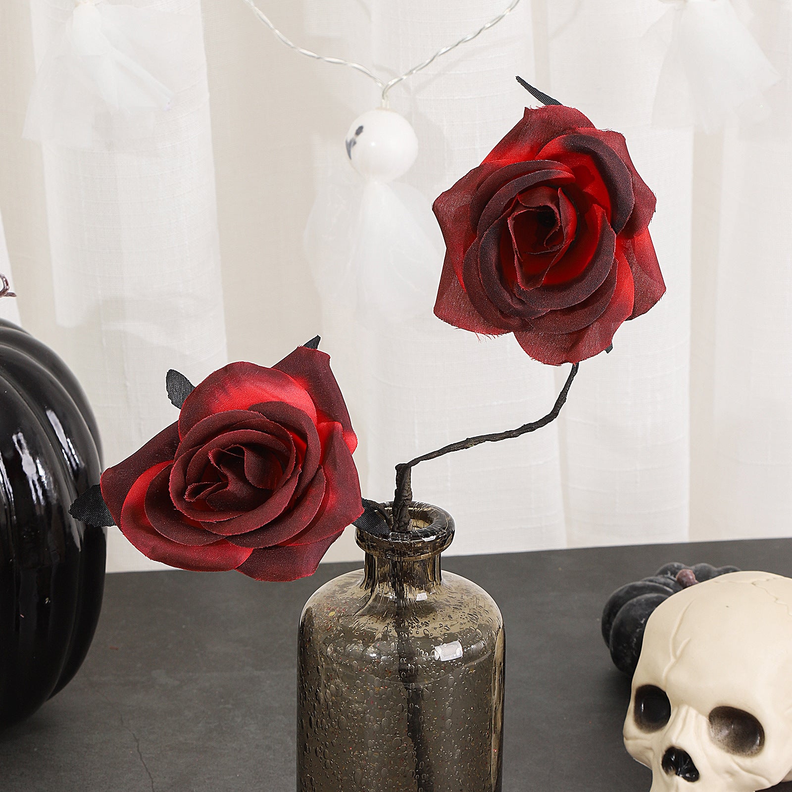 Faux-Rosen mit Spinnen, 38cm, Kunstseide, Gothic Halloween Deko, Hochzeiten, Partys, Innenräume