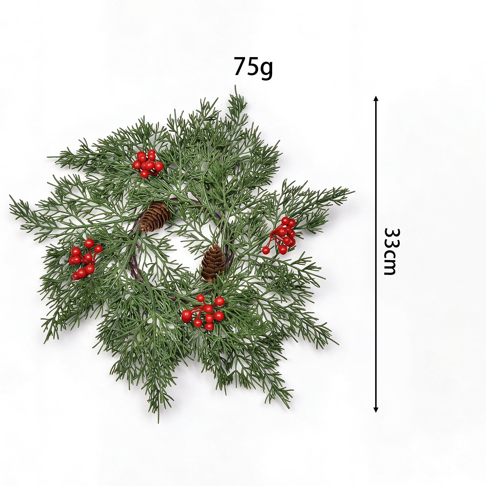 Weihnachtskranz mit Kerzenhalter, 2-farbiger Nordmanntanne-Kunststoff, 30 cm Durchmesser, realistische Optik, für Hochzeiten, Dekoration, Innenbereich