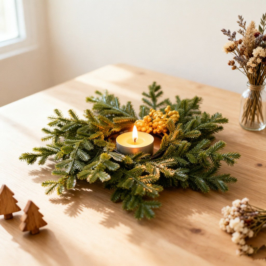 Weihnachtskranz mit Kerzenhalter, 2-farbiger Nordmanntanne-Kunststoff, 30 cm Durchmesser, realistische Optik, für Hochzeiten, Dekoration, Innenbereich