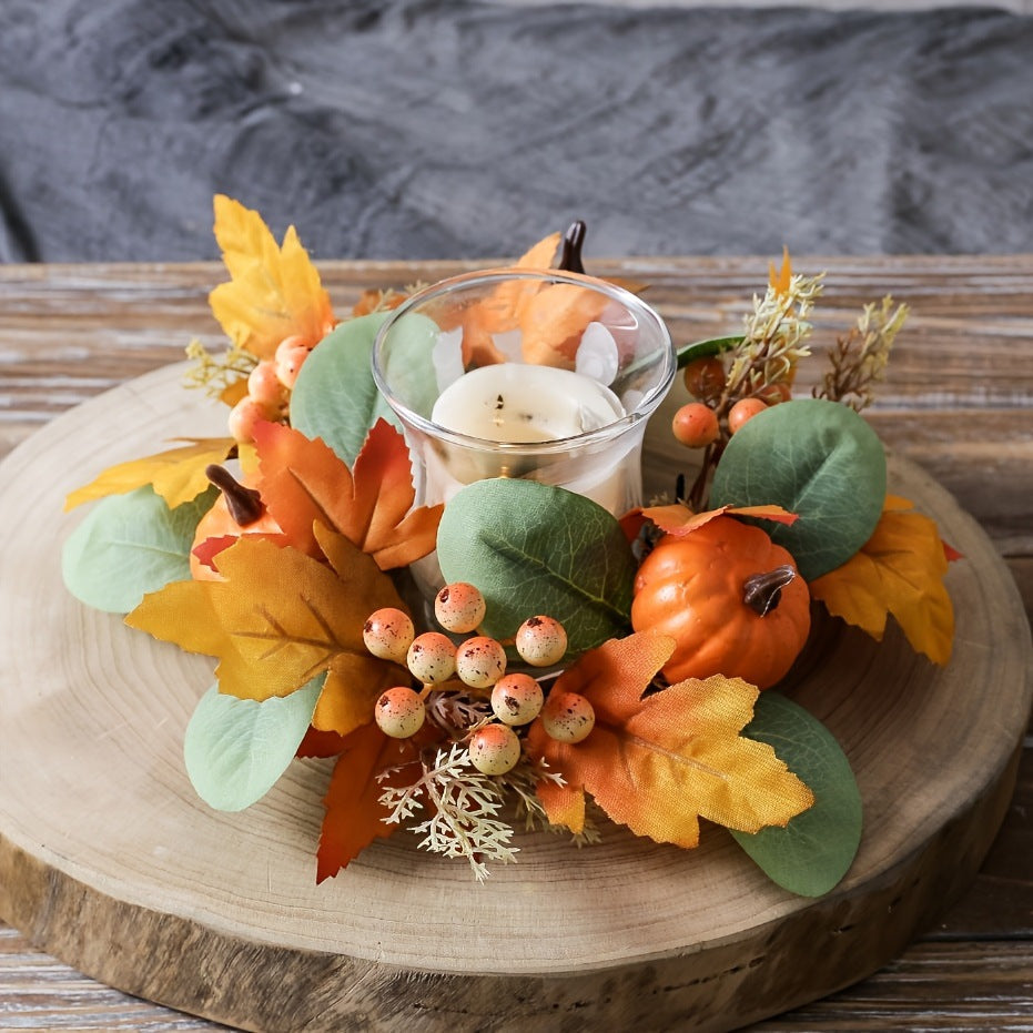Kunststoff-Floral-Kranz mit Ahornblättern und roten Beeren, 25 cm Durchmesser, realistische Tischdekoration für Hochzeiten, Beerdigungen, saisonale Dekoration