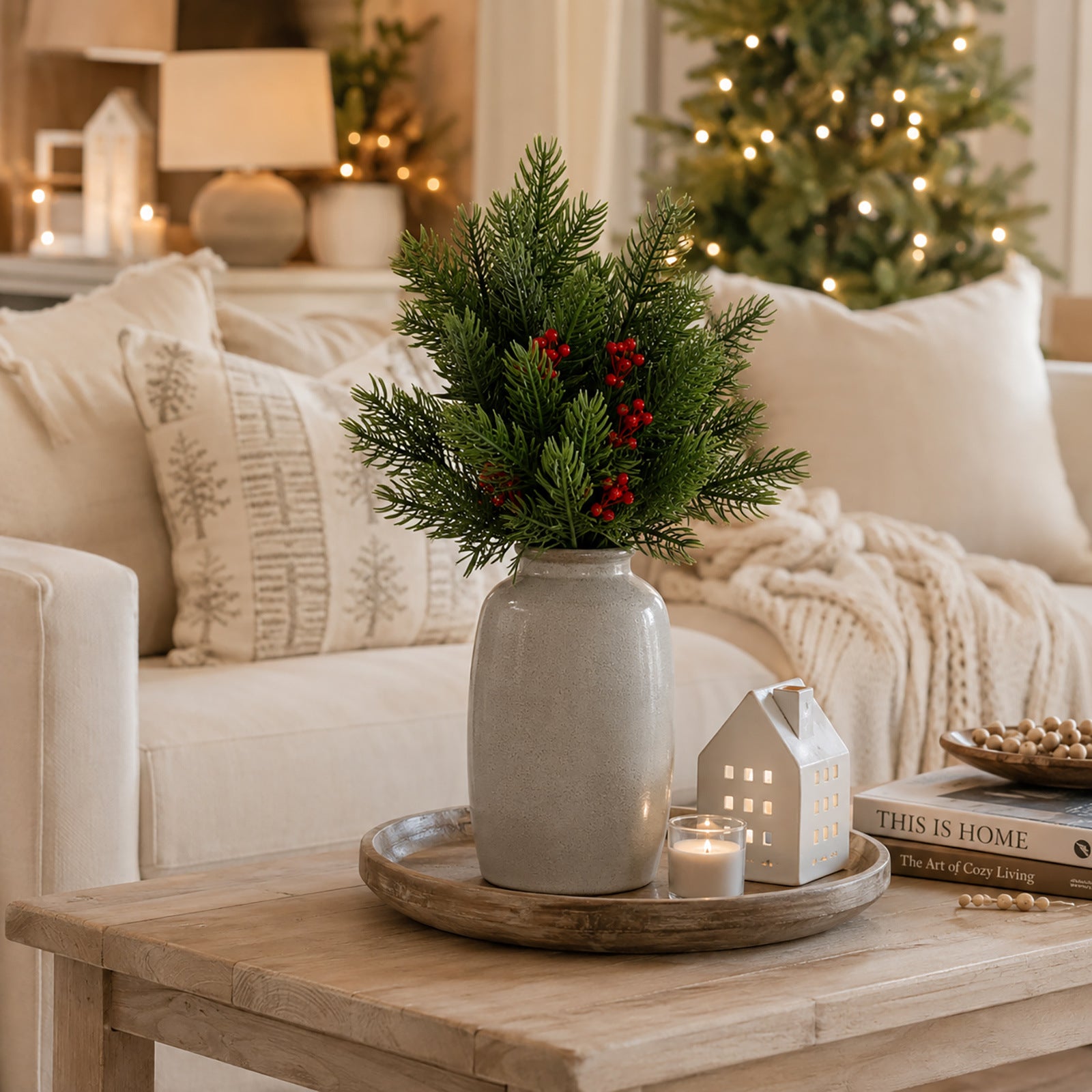 Künstlicher Weihnachtsbaum-Zweig, 73 cm, Kunststoff, realistisch, ideal für Festdekoration, Heimdekoration, Hochzeiten, Cafés