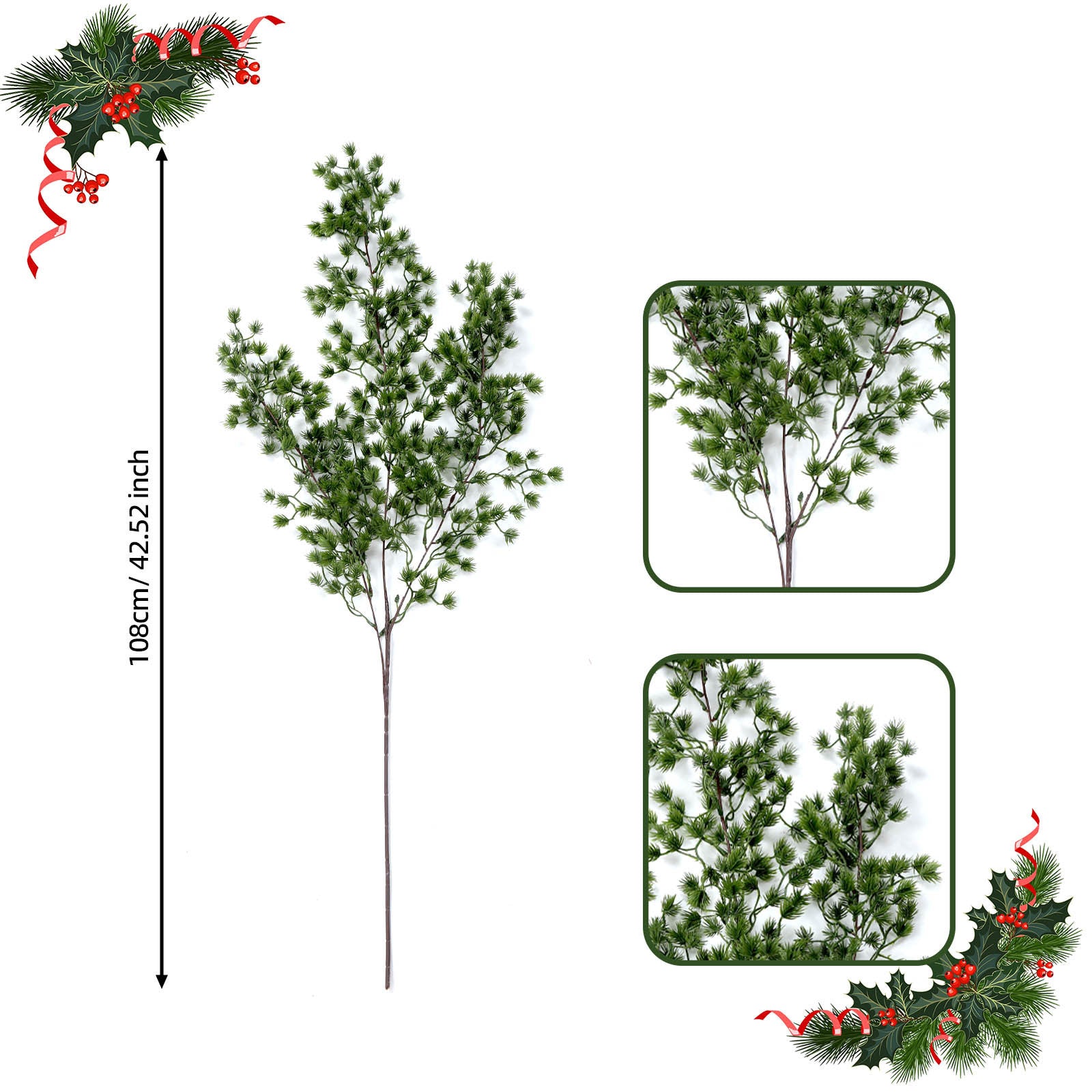 Künstlicher Weihnachtsbaum-Zweig, 73 cm, Kunststoff, realistisch, ideal für Festdekoration, Heimdekoration, Hochzeiten, Cafés