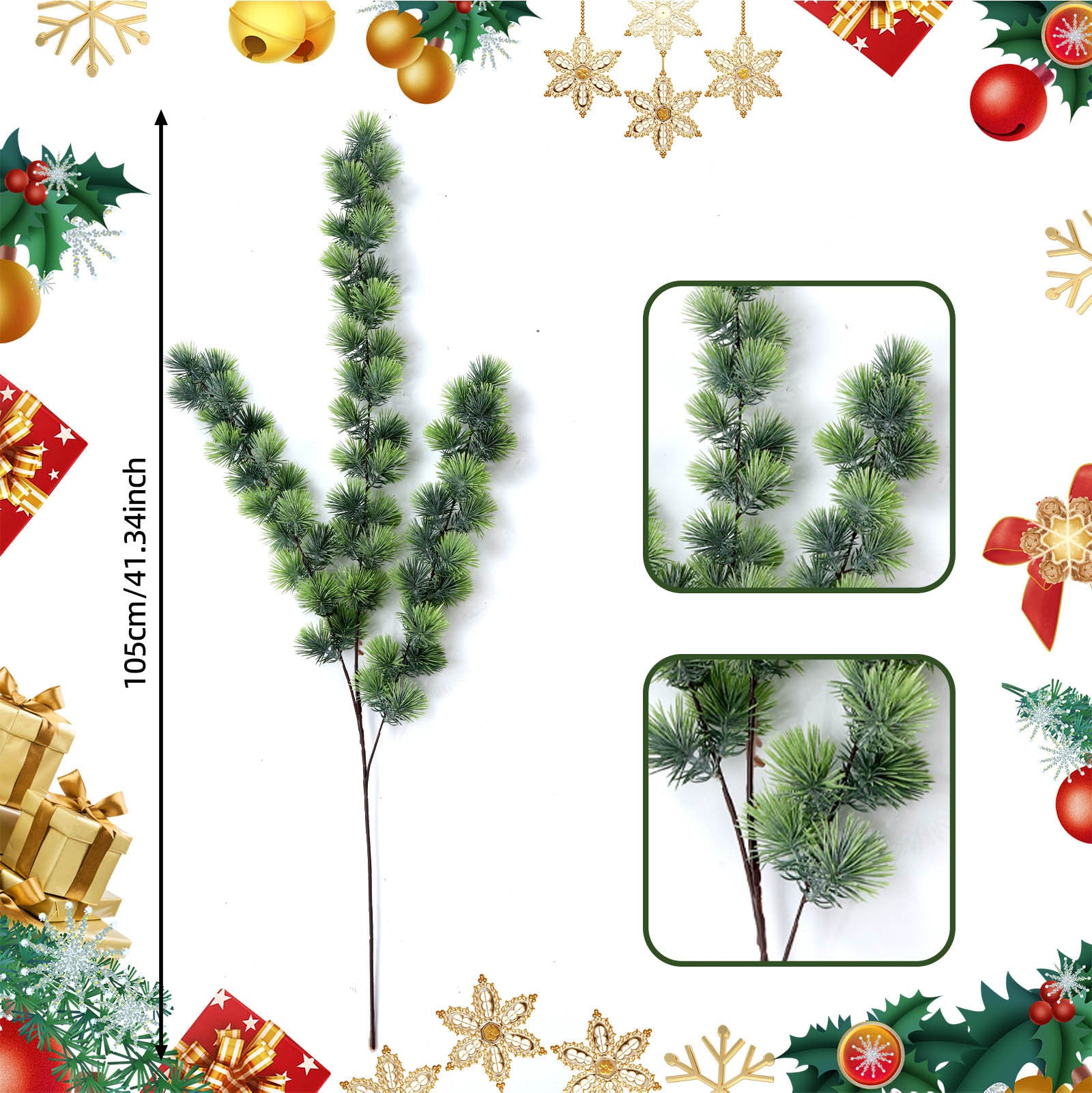 Künstlicher Weihnachtsbaum-Zweig, 73 cm, Kunststoff, realistisch, ideal für Festdekoration, Heimdekoration, Hochzeiten, Cafés