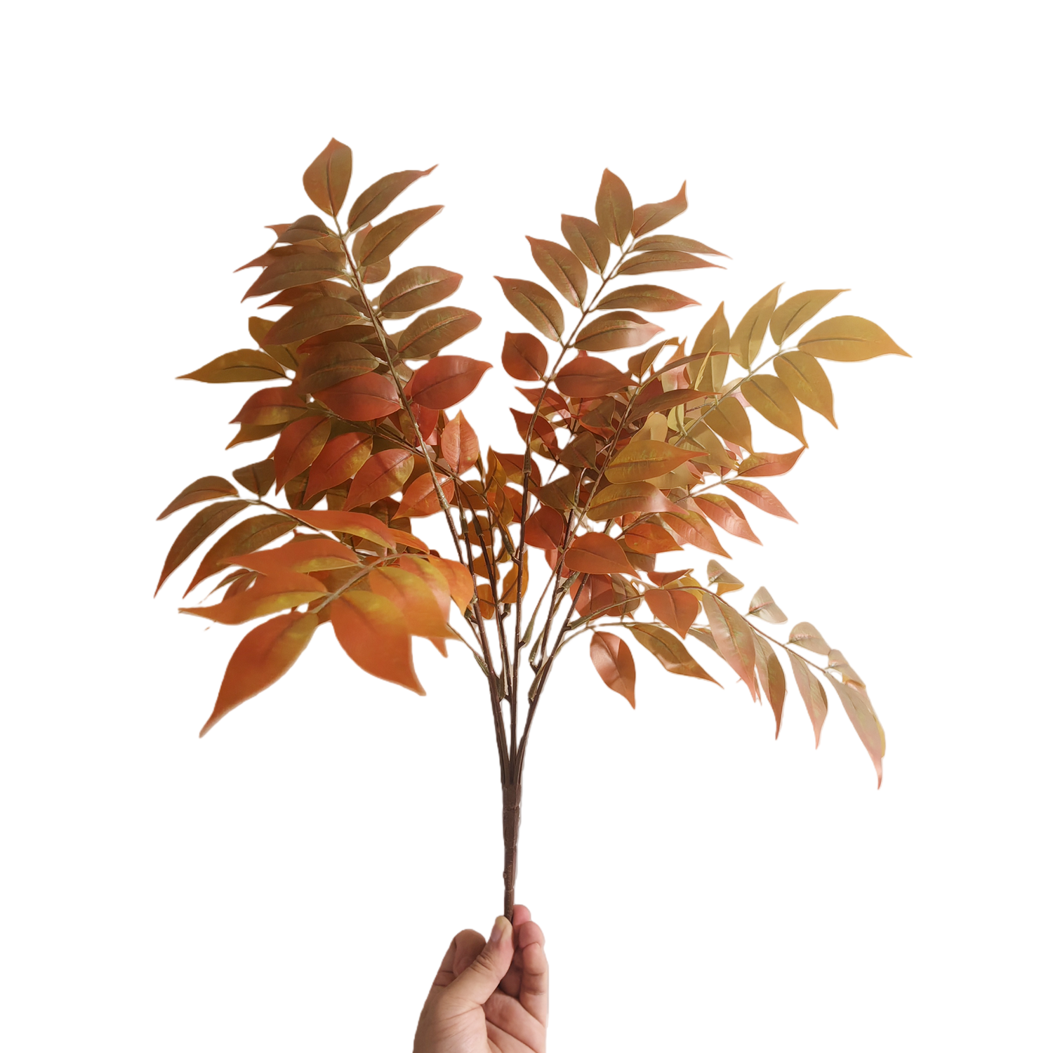 Künstliche Herbstzweige im rustikalen Landhausstil, Rost-Olivgrün Gradient Blätter, realistische Herbstdeko für Esstisch Sideboard Wohnzimmer