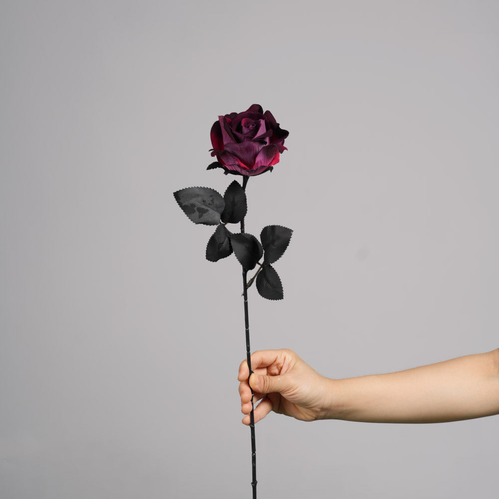 Künstliche Gothic-Rose, 52 cm, dunkle Halloween-Dekoration, realistische Kunstblume für Hochzeiten, Floristik, Grabschmuck, ganzjährige Dekoration