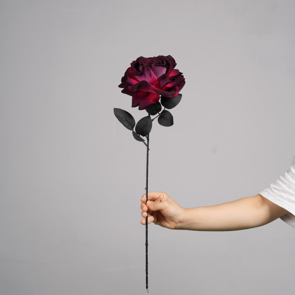 Künstliche Gothic-Rose, 52 cm, dunkle Halloween-Dekoration, realistische Kunstblume für Hochzeiten, Floristik, Grabschmuck, ganzjährige Dekoration
