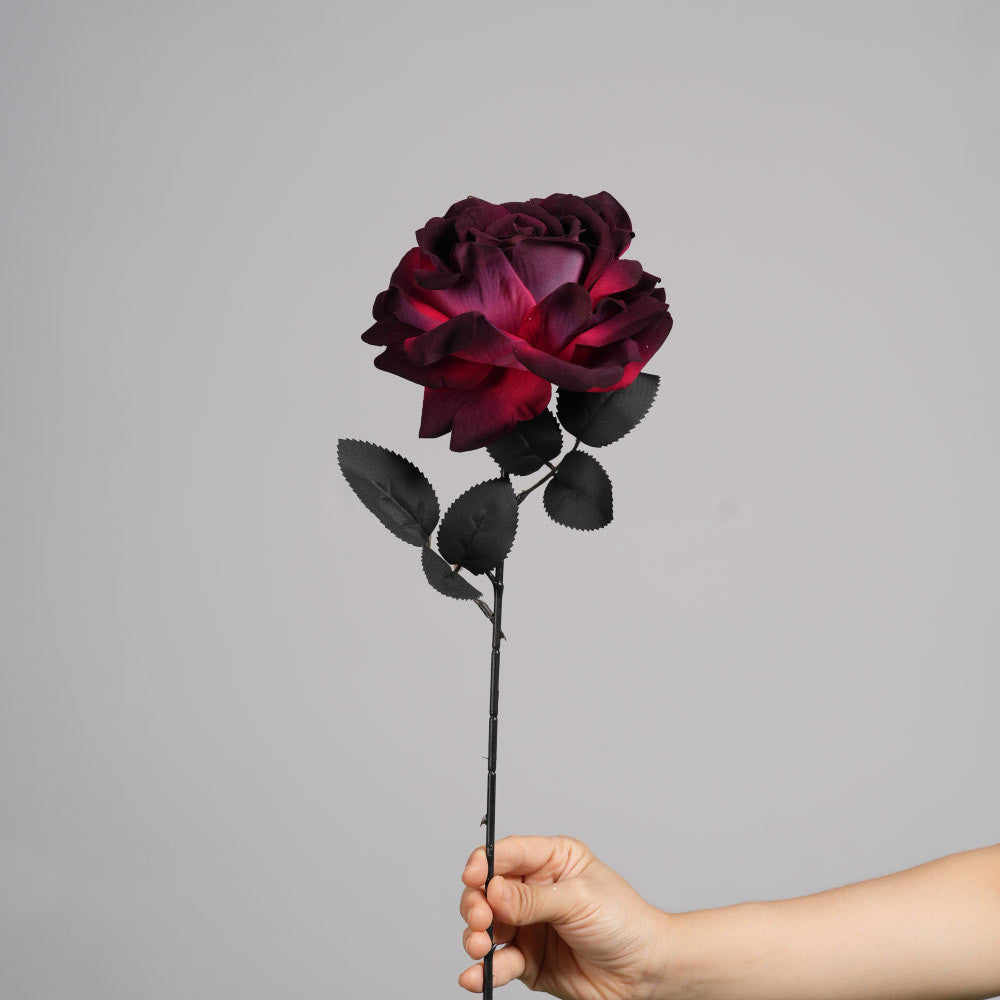 Künstliche Gothic-Rose, 52 cm, dunkle Halloween-Dekoration, realistische Kunstblume für Hochzeiten, Floristik, Grabschmuck, ganzjährige Dekoration