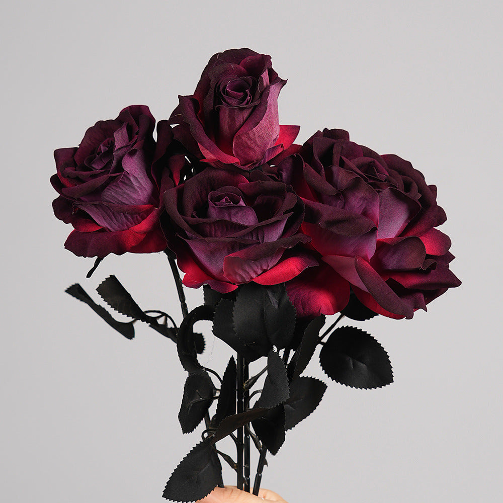 Künstliche Gothic-Rose, 52 cm, dunkle Halloween-Dekoration, realistische Kunstblume für Hochzeiten, Floristik, Grabschmuck, ganzjährige Dekoration