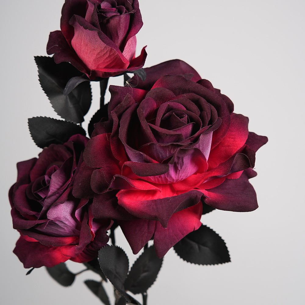 Künstliche Gothic-Rose, 52 cm, dunkle Halloween-Dekoration, realistische Kunstblume für Hochzeiten, Floristik, Grabschmuck, ganzjährige Dekoration